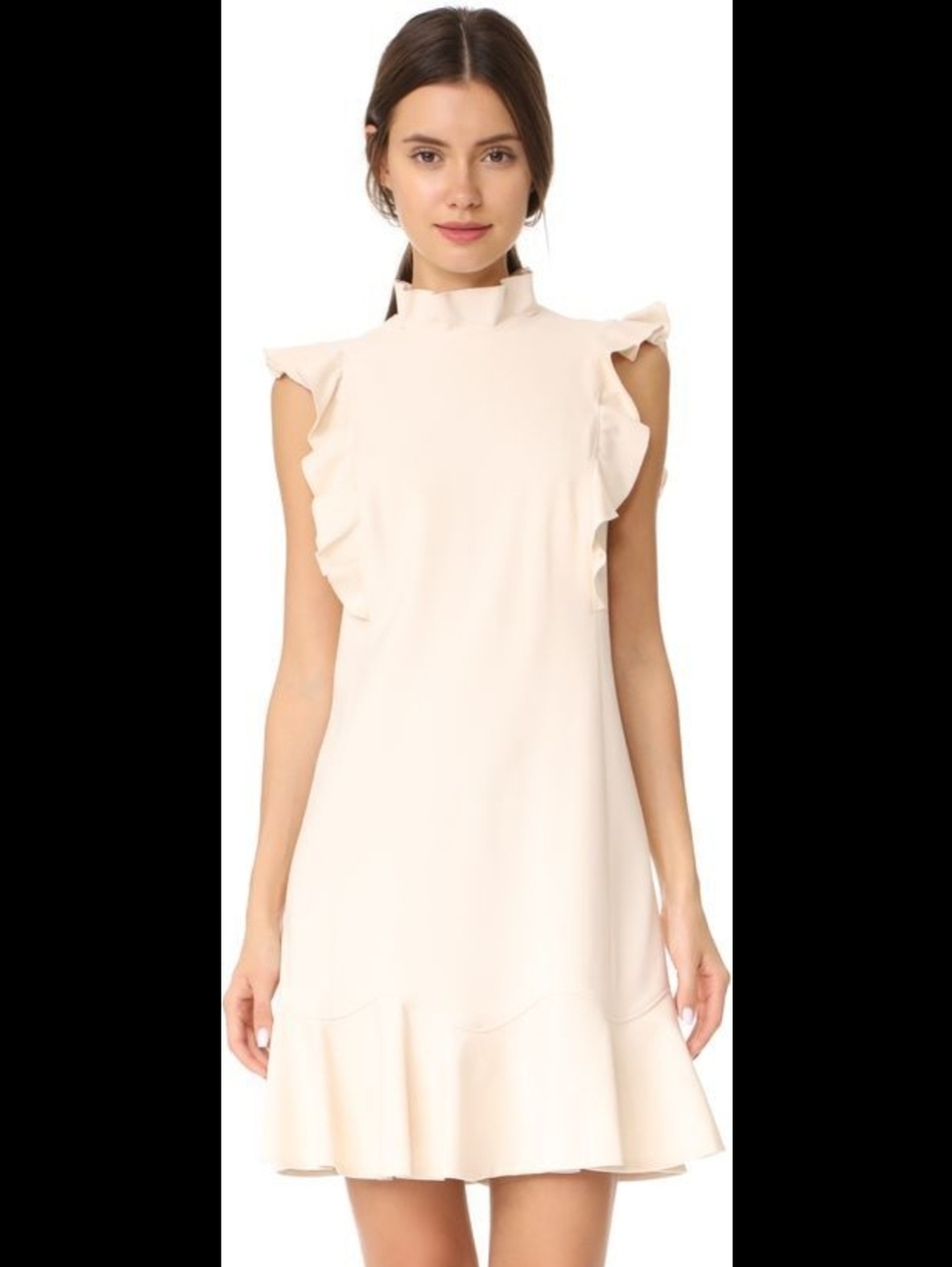 Rebecca Taylor Cream Ruffle Mock-Neck Mini Dress Size 2